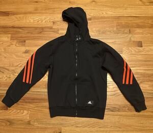 Adidas Future Icons 3 Stripe Full Zip Black Red Hoodie Men’s Size Medium